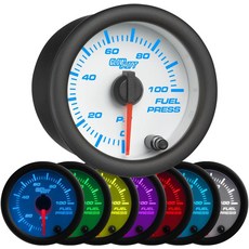 글로우시프트 화이트 7 컬러 100 PSI 연료 압력 게이지 키트 - 전자 센서 포함 다이얼 클리어 렌즈 자동차 및 트럭용 2-116인치 52mm