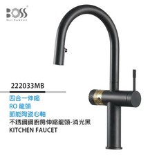 BOSS 不銹鋼廚房四合一伸縮RO龍頭 節能陶瓷心軸 消光黑, 1個