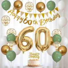 생일 풍선 세트 파티 장식 풀세트 생일 파티 풍선 세트 파티 용품, 1세트, 그린골드  60세용 1세트, 그린골드  60세용