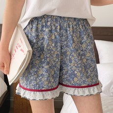 국산 여성 꽃무늬 면 3부 레이스 파자마 바지
