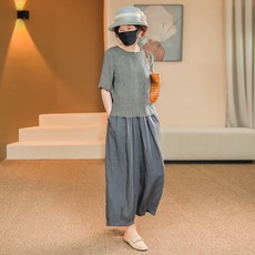 천하오 여름 편안한 셔링 반팔 캐주얼 팬츠 투피스 GX393