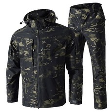 新款防護服迷彩服耐臟套裝工地防汙耐磨工作服勞保服戶外高檔工裝, 1個, 闇夜迷彩套裝 加襠款可拆卸帽 ,170/L建議100-125斤, 闇夜迷彩