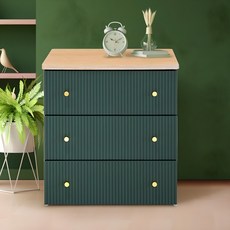 보노하우스 국내 제조 카밀라 템바보드 우드상판 서랍장, 딥그린, 3개