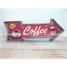 House傢飾 歐洲美式工業風LOFT鐵藝復古鐵片壁飾壁畫 COFFEE箭號指示LED壁燈(免插電)【 限量款/新