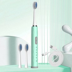 HYLSS 電動牙刷 成人聲波 充電式軟毛情侶禮盒潔牙, 1個, 如圖所示5586, C1綠色3刷頭
