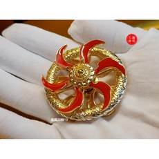 龍筑刀劍 風火輪精工款銅製鍍金鍍銀可旋轉扇葉輪子三太子法器，客製化尺寸諮詢，適用太子槍關刀七星劍, 1個, 鍍金鍍銀