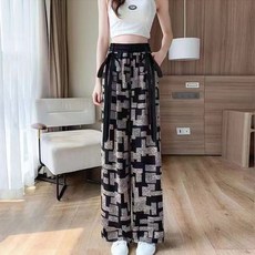 印花防曬闊腿褲女 夏季直筒休閒長褲