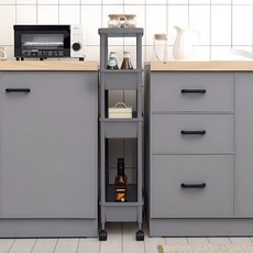 보노하우스 국내 제조 이지 슬림 틈새 수납 트롤리 4단, 그레이, 1개