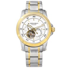 ARIES GOLD 機械錶 自動上鍊 鏤空機芯 不鏽鋼手錶 銀白x鍍金 G90012TG-W 41mm