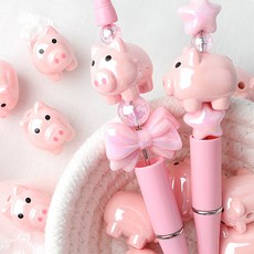 싼비즈 [6717-15]아크릴비즈 볼펜꾸미기 볼꾸재료 핑크돼지 20x23mm 1개