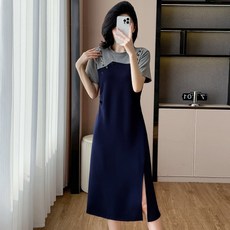 투니스 여성 스플라이싱 언밸런스 미디 원피스