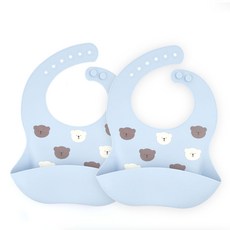 르메이어 실리콘 방수 턱받이, 블루베어, 2개입, 1개