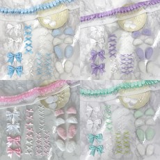 DIY 레이스 리본 꾸미기 세트 네임보드 탑로더 꾸미기 로제트 만들기 탑꾸용품, 그린민트set