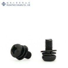 【銳禾】工廠直營 M3x6 組合螺絲 (盤頭套華司) 黑鋅 特殊螺絲 PWAM030060-CL0B-1, 1個