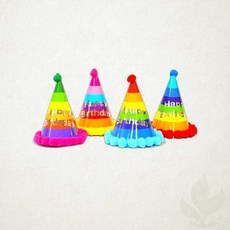 해피파티 무지개 솜방울 고깔모자 랜덤 생일파티 꼬깔모자 소품 1개입