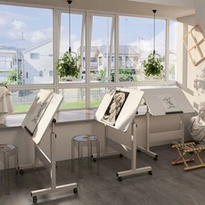 드로잉 드로잉테이블 테이블 이젤 책상 원목 작업대 미술 그림, O. 1158 접이식 6040 흰색