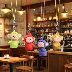 번블랙 텔레토비 캐릭터 키링 미니 휴대폰 에어팟 버즈 가방 우정 단체선물, 1세트, 텔레토비 로프4종