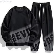 2023秋冬季新款男士運動休閒套裝男圓領套頭衛衣長褲運動套裝