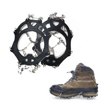 走趣露營 11齒冰爪 賞雪必備 雪地防滑防跌 抓地力強 不銹鋼鏈冰爪 鞋釘套 雪地鞋鏈 簡易冰爪, 黑色