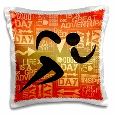 3dRose pc_173208_1 마라톤 러너 실루엣 일몰 색조와 어드벤처 워드 아트 베개 케이스 40.6 x 40.6cm