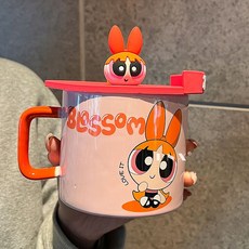 臺灣發貨-飛天小女警馬剋杯2024新款女生高顔值陶瓷水杯帶蓋聖誕生日禮物女, 1個, 綠色毛毛420ml【飛天小女警正版授權】,小女警馬克杯【彩盒裝/杯蓋可做杯墊】