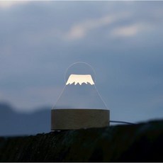 富士山造型小夜燈 五段調光 USB供電 實木底座 床頭氣氛燈, 透明