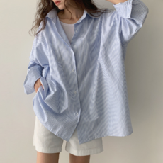 unisex_스트라이프 오버핏 셔츠