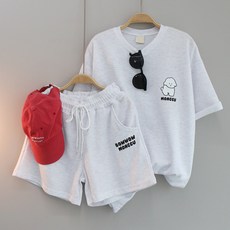 달콩 여성 루즈핏 운동복 상하의세트 몽구프린팅반바지세트