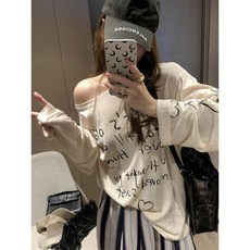 杏色字母愛心印花防曬恤女夏長袖薄款寬鬆顯瘦空調罩衫 副廠商品