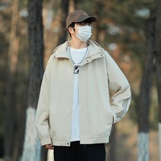 男款三條紋衝鋒衣外套 防風薄款運動連帽夾克, XL, 杳色