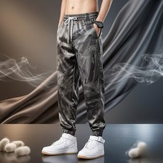시원한 냉장고 팬츠 남자조거팬츠 접촉 냉감 남성 아이스 실크 카모플라주 9부바지