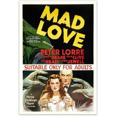 매드 러브 1935 빈티지 공포 영화 포스터 – 고전 아트 프린트 15x22인치, 7.5x11"