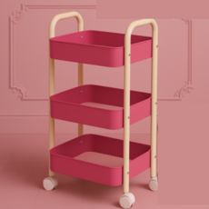 루셀리아 투컬러 이동식 철제 트롤리, 핑크옐로우, 3단