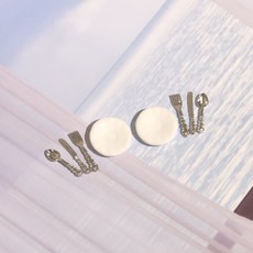 미니어처 식기 커트러리 2세트 접시 나이프 포크 숟가락 그릇 소꿉놀이 납골당 꾸미기 인형소품, 은색 2세트, 1개