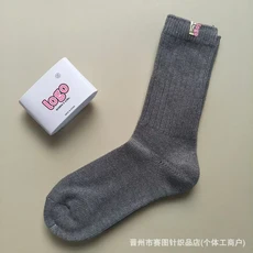 가을 겨울 면 혼방 캐주얼 양말 여성용 하이 튜브 더블 니들 따뜻한 단색 실로 짜인 레저 면 양말, 03 회색, 01 Average size