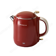 amarelee 무선 전기포트 대용량 1리터 스텐 소재 보온 기능 가정용 드립 커피 핸드드립 주전자 레트로 스타일 온도 조절 가능 차주전자, 복고풍 레드 - 표준 모델