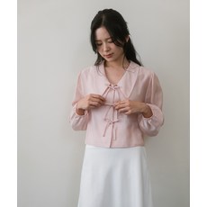 라미네즈 LAMINEZ 세미 크롭 리본 블라우스 - 핑크