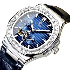 BINBOND 鏤空水鑽機械錶，精緻多功能腕錶，優質皮革錶帶，時尚鏤空設計，展現個人品味