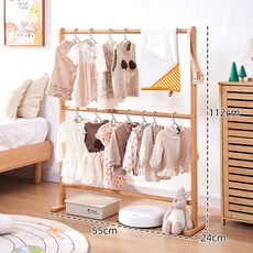 조립식 미니 행거 스탠드형 서랍장 위 옷걸이 실내 수납용 인테리어, 1개, L_호두나무 걸이 이중 막대 55x112