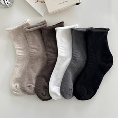 러브앤삭스 여성용 무지 돌돌이양말 조임없는 무압박 당뇨양말 5켤레 세트, 5개, 블랙