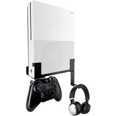 Xbox One S와 호환되는 찬부 메탈 수직 벽걸이 분리 가능한 컨트롤러 및 헤드폰 홀더 키트로 벽 브래킷 고정블랙, White