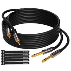 RCA - 1/4인치 케이블 50피트 듀얼 TS 더블 스테레오 오디오 상호 연결 코드 무산소 구리 OFC 2 x 6.35mm 모노 수 케이블(케이블 타이 5개 포함), 15 Feet