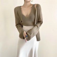 레티고 시스루 브이넥 민소매 가디건 세트