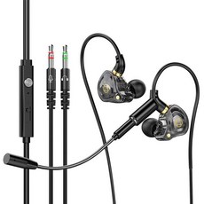 디보이스 V-S1 2.5m 케이블 3극 PC용 게이밍 듀얼마이크 유선 이어폰 컴퓨터 노트북, 블랙