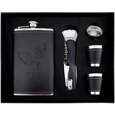 RNUIE 남성용 힙 플라스크 주류 세트 255.1g9온스 맞춤형 위스키 스테인리스 스틸 깃발 컵 2개 + 코르크 스크류 1개 남편 크리스마스 생일 장식용 미니 깔때기 1개, 독수리