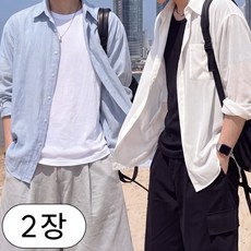올멋 [1+1] 2장가격 쿨링 아이스 린넨쉬폰 데일리 오버핏 긴팔 셔츠