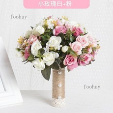 台灣出貨 熱賣 新娘捧花 森系韓系手捧花 婚禮拍攝道具 拍照仿真花束 影樓婚紗攝影旅拍 婚禮捧花 仿真捧花, 白+玫紅小玫瑰, 1個