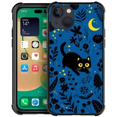 DJSOK 아이폰 14 H 닌자 도그 호환 케이스 네 모서리 충격 방지 보호 소프트 TPU 범퍼 및 하드 PC 패턴 백 케이스 아이폰 14용, 문 캣 플라워, 1개