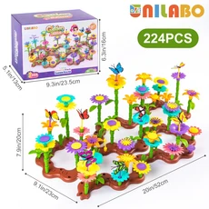 Unilabo 꽃 정원 빌딩 장난감 미취학 아동을 위한 STEM 장난감 교육 활동 3-6세 어린이를 위한 꽃 쌓기 장, 01 노란색