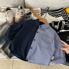 男童AB拼色長袖襯衫
